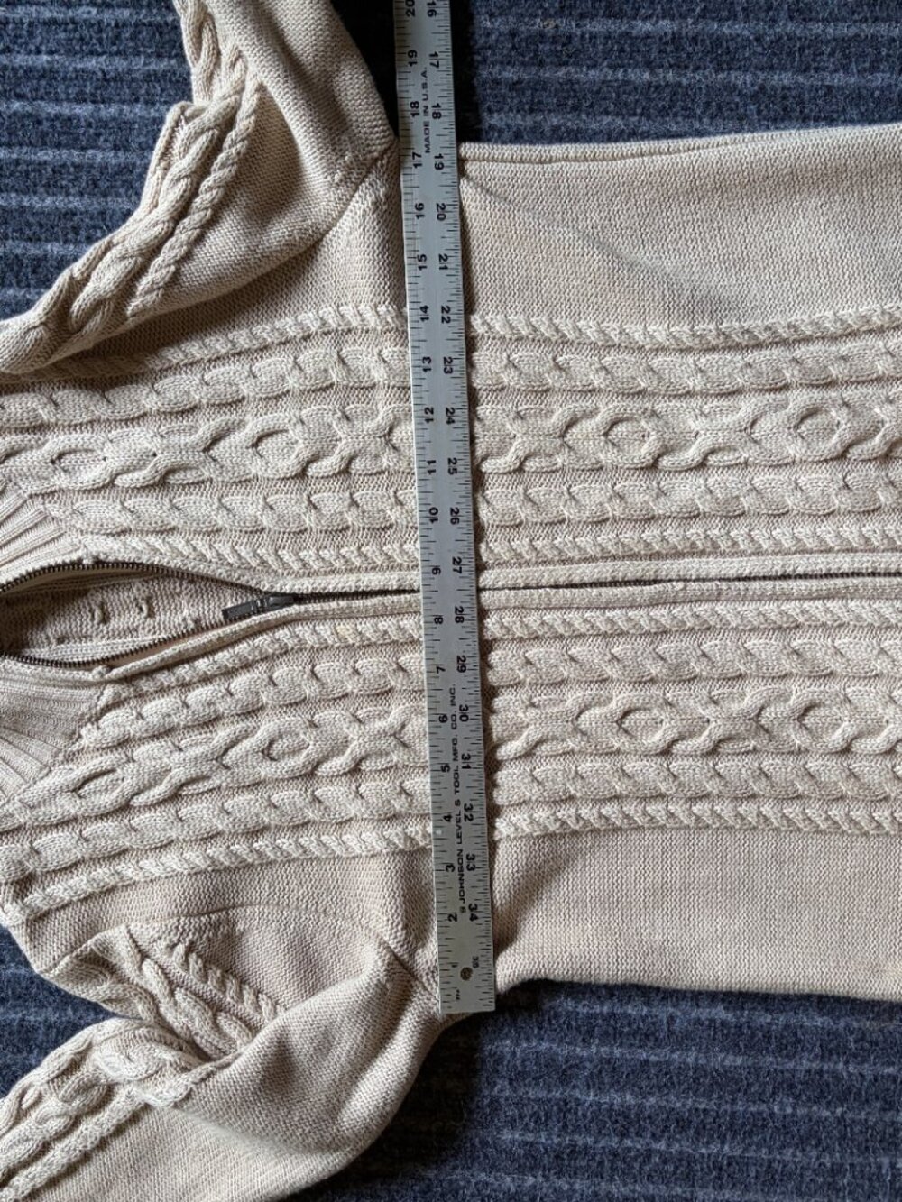 L.L.Bean cotton cable knit sweater mock neck full-length zipper Size Medium - Picture 7 of 8